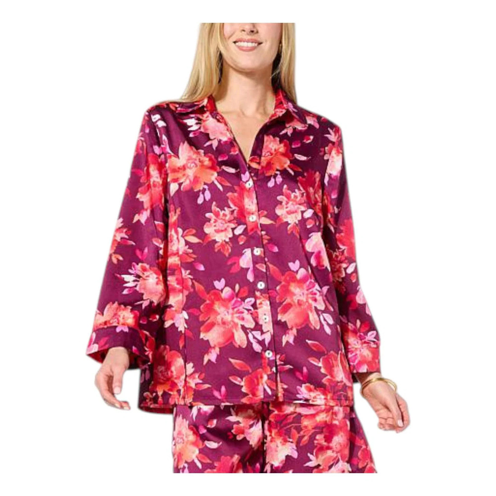 Colleen Lopez Women's Button-Down Satin Shirt Plum - Regular